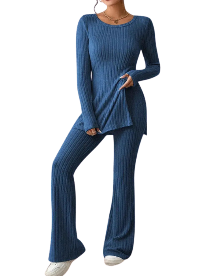 SHOPIQAT Women's Casual Slim Side Slit Knitted Two-Piece Set - Premium from shopiqat - Just $11.250! Shop now at shopiqat